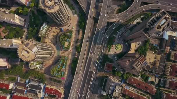 Tráfico Diurno Shanghai Paisaje Urbano Panorama Aéreo China — Vídeos de Stock