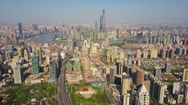Day Time Traffic Shanghai Cityscape Aerial Panorama China — Stock Video