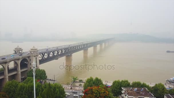 Dag Tijd Wuhan Stad Verkeer Luchtfoto Bovenaanzicht China — Stockvideo