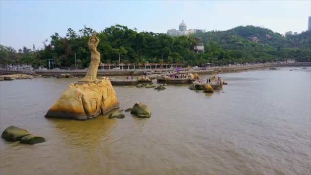 Giorno Zhuhai Paesaggio Urbano Ragazza Pescatore Monumento Baia Panorama Porcellana — Video Stock