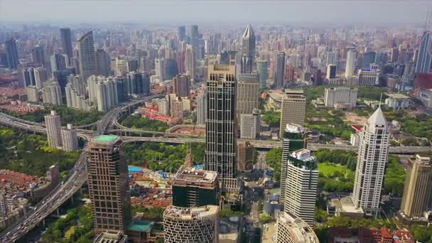 Päivän Liikenne Shanghaissa Kaupunkikuva Antenni Panoraama Kiina — kuvapankkivideo
