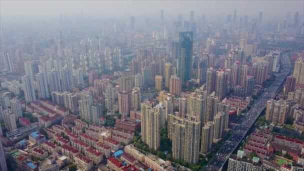 Dag Tid Trafik Shanghai Stadsbilden Antenn Panorama Kina — Stockvideo