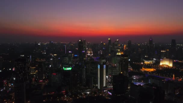 Notte Illuminato Paesaggio Urbano Shanghai Panorama Aereo Porcellana — Video Stock