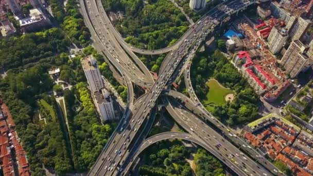 上海的日间交通 中国城市景观航空全景4K — 图库视频影像