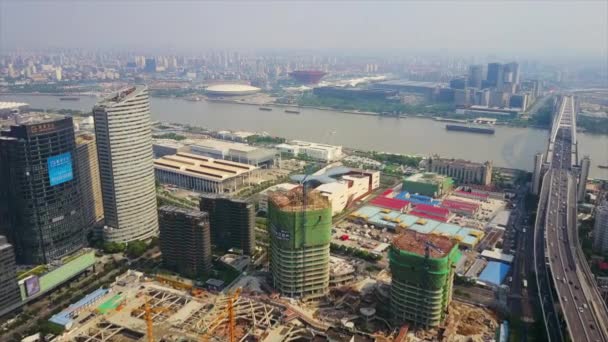 Czas Dnia Ruchu Szanghaju Chiny Gród Antenowe Panorama — Wideo stockowe