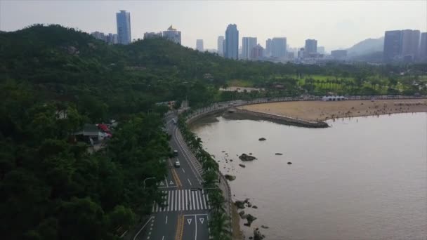 중국 밤 시간 조명 주 도시 교통 거리 사거리 공중 파노라마 4 k 시간 경과 — 비디오