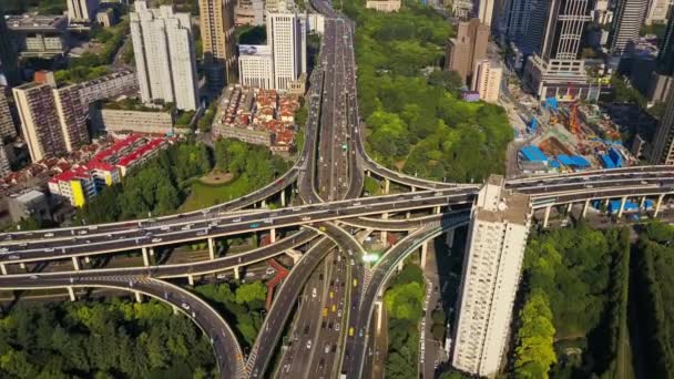 Dag Tid Trafik Shanghai Stadsbilden Antenn Panorama Kina — Stockvideo