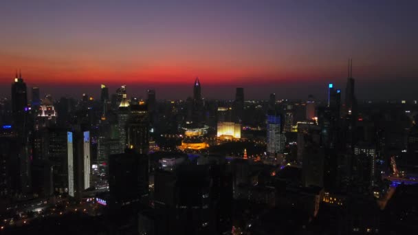 Noapte Iluminat Shanghai Oraș Peisaj Aerian Panorama China — Videoclip de stoc