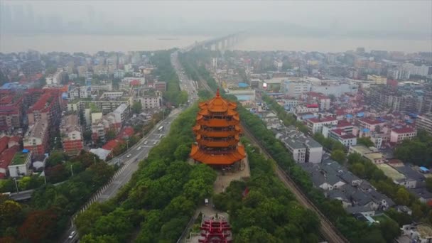 Hora Dia Wuhan Cidade Tráfego Aéreo Vista Superior China — Vídeo de Stock