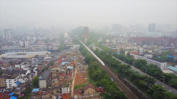 Dzień Czas Wuhan Gród Żółty Dźwig Świątyni Ruchu Drogowego Antenowe — Wideo stockowe
