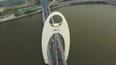 Guangzhou city Kanton kule köprü panorama 4k timelapse Çin