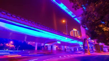 Gece saat timelapse trafik Şanghay '. Cityscape hava panorama 4k Çin