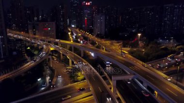 Gece saat Guangzhou cityscape Rating hava panorama. 4 k görüntüleri Çin