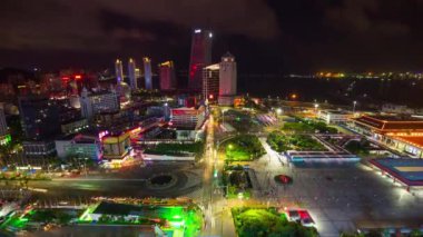 Çin gece ışıklı zhuhai şehir trafik sokak kavşak hava panorama 4k zaman atlamalı