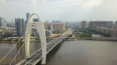 Guangzhou city Kanton kule köprü panorama 4k timelapse Çin