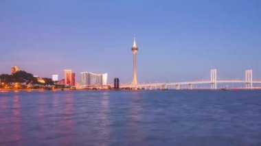 Çin gece ışıklı zhuhai şehir trafik sokak kavşak hava panorama 4k zaman atlamalı