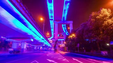 Gece saat timelapse trafik Şanghay '. Cityscape hava panorama 4k Çin
