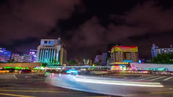 China noite tempo iluminado zhuhai cidade tráfego rua encruzilhada aéreo panorama 4k lapso de tempo — Vídeo de Stock