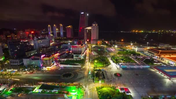 Cina notte tempo illuminato zhuhai città traffico strada crocevia aerea panorama 4k time lapse — Video Stock