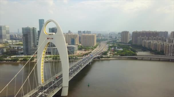 Κίνα Guangzhou Πόλη Canton Πύργος Γέφυρας Πανόραμα Timelapse — Αρχείο Βίντεο