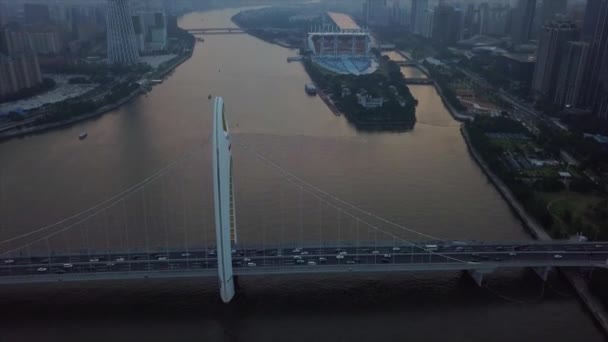 Guangzhou Città Cantone Torre Ponte Panorama Timelapse Porcellana — Video Stock