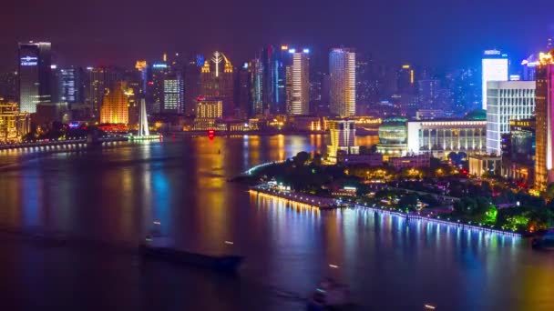 夜景照明上海城市景观航空全景4K — 图库视频影像