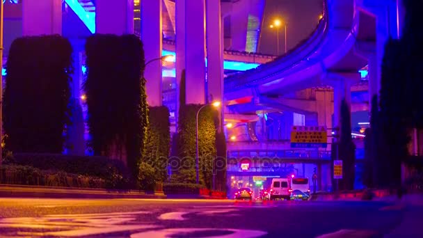 Night Time Timelapse Traffic Shanghai Cityscape Aerial Panorama China — Stock Video