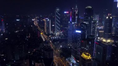 Gece vakti Guangzhou Endüstriyel Şehir Havası Panoraması. 4K Çin porseleni