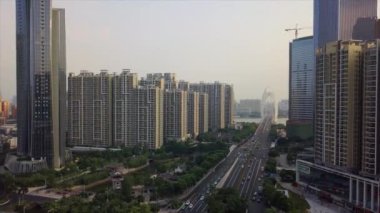Gün zaman Guangzhou Rating cityscape hava panorama. 4 k timelapse görüntüleri Çin