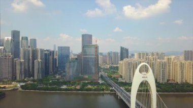 Guangzhou city Kanton kule köprü panorama 4k timelapse Çin
