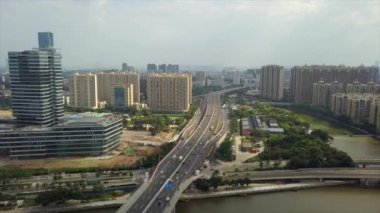Gün zaman Guangzhou Rating cityscape hava panorama. 4 k timelapse görüntüleri Çin