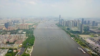 Gündüz vakti Guangzhou Endüstriyel Şehir Havası Panoraması. 4K Çin porseleni