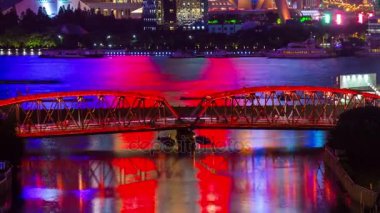 Gece saat timelapse trafik Şanghay '. Cityscape hava panorama 4k Çin