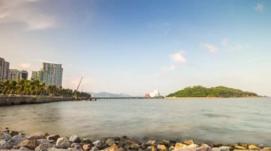 Çin gece ışıklı zhuhai şehir trafik sokak kavşak hava panorama 4k zaman atlamalı