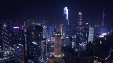 Gece vakti Guangzhou Endüstriyel Şehir Havası Panoraması. 4K Çin porseleni