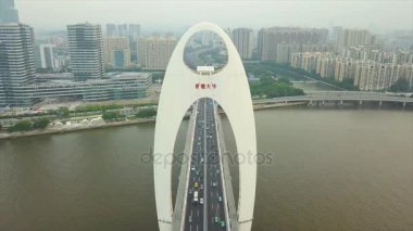 Guangzhou city Kanton kule köprü panorama 4k timelapse Çin