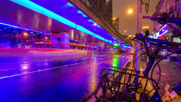 Night Time Traffic Streets Shanghai Timelapse Footage China — Stock Video