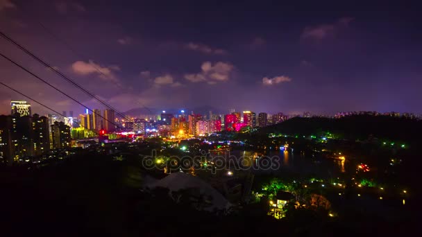 중국 밤 시간 조명 주 도시 교통 거리 사거리 공중 파노라마 4 k 시간 경과 — 비디오