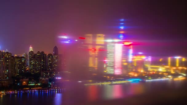 Ночной Освещенный Шанхай Городской Пейзаж Воздушной Панорамы Фарфора — стоковое видео
