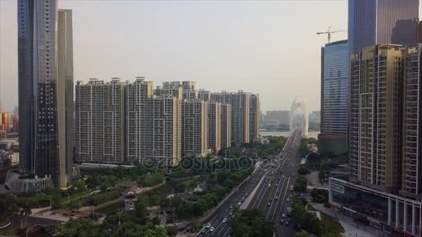 Hora Del Día Guangzhou Panorama Aéreo Paisaje Urbano Tráfico Timelapse — Vídeo de stock