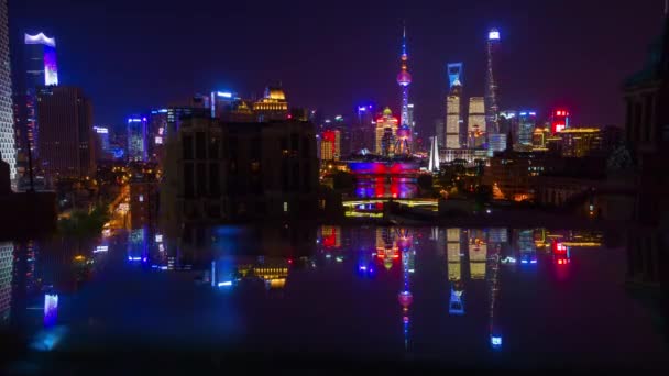 Night Illuminated Shanghai Cityscape Aerial Panorama China — Stock Video