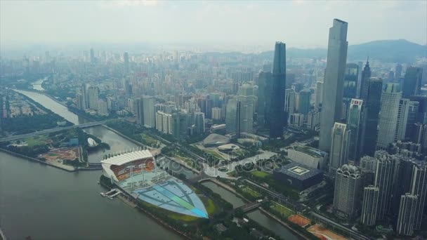 Dagtid Guangzhou Industristadsbild Antenn Panorama Film Porslin — Stockvideo