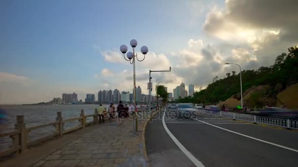 Zhuhai Ciudad Tráfico Calle Cruce Antena Panorama Timelapse China — Vídeos de Stock