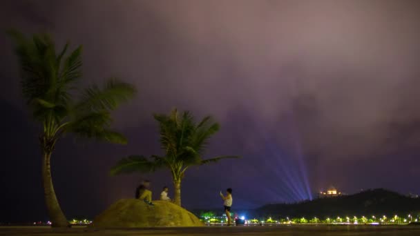 夜ライト点灯珠海市湾パノラマ タイムラプス中国を歩く — ストック動画