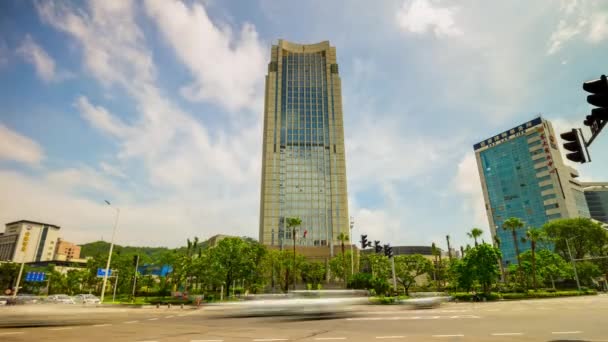 Chine nuit éclairée ville zhuhai circulation rue carrefour panorama aérien 4k laps de temps — Video