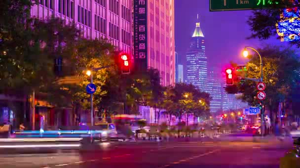 Natt Tid Trafik Gatorna Shanghai Timelapse Film Kina — Stockvideo