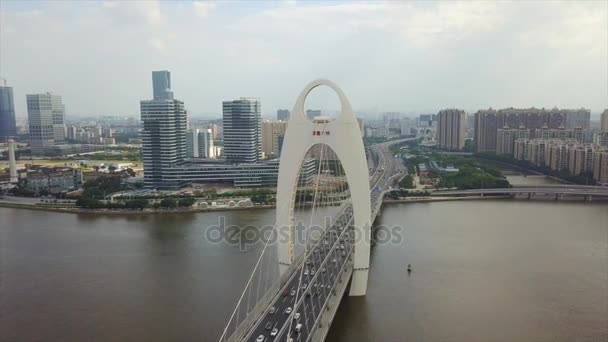 Guangzhou City Canton Tower Bridge Panorama Timelapse China — Stock Video