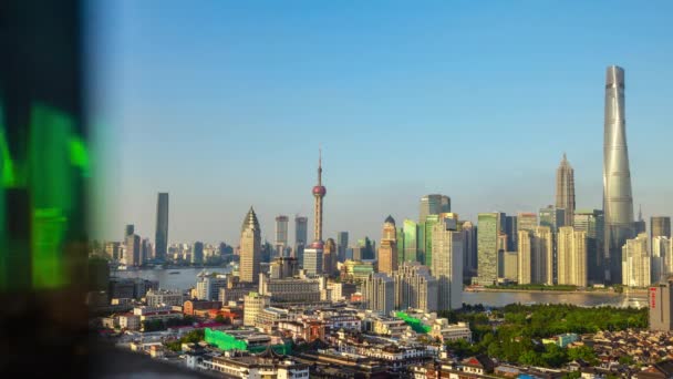 Este Timelapse Felvételeket Shanghai Városkép Pudong Belvárosában Tetejét Bay Légi — Stock videók
