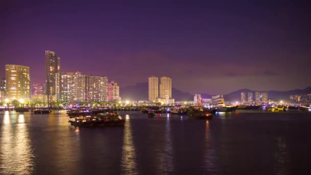 Çin gece ışıklı zhuhai şehir trafik sokak kavşak hava panorama 4k zaman atlamalı — Stok video