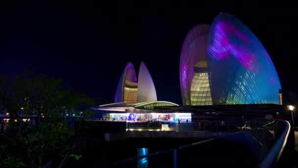 Ζουχάι Κίνα Σεπτέμβριος 2017 Νύχτα Φωτισμός Zhuhai Πόλη Διάσημη Όπερα — Αρχείο Βίντεο